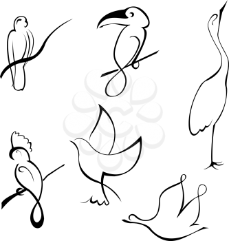 Royalty Free Clipart Image of Bird Drawings