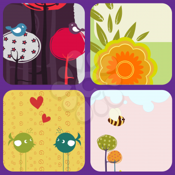 Royalty Free Clipart Image of Cute Nature Themed Greeting Cards