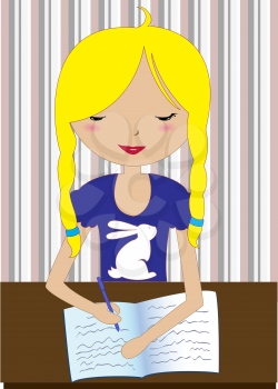 Royalty Free Clipart Image of a Girl Writing