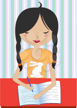 Royalty Free Clipart Image of a Girl Writing