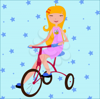 Royalty Free Clipart Image of a Girl Riding a Bike