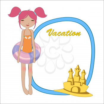Royalty Free Clipart Image of a Girl With a Sandcastle