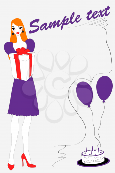 Royalty Free Clipart Image of a Woman Holding a Present