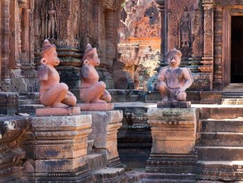 Royalty Free Photo of Ancient Statues in the Temple Banteay Srei, Cambodia