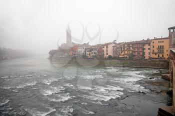 Fog above the river in Verona, Italy
