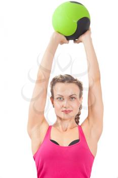 Sportswoman will the green ball isolated on white background
