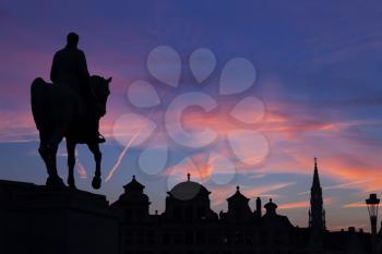 Statue of king Albert I at sunset on the horse, Brussel, Belgium