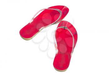 Used red flip flop shoes isolated on white background
