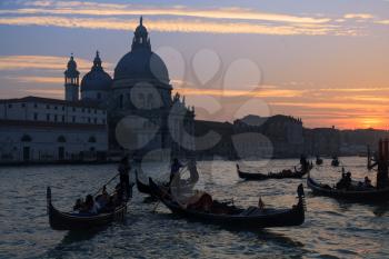 Gondolas in the Grand Channel near Basilica Santa Maria della Salute in Dorsoduro, Venice
