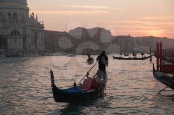Gondola in the Grand Channel near Basilica Santa Maria della Salute in Dorsoduro, Venice
