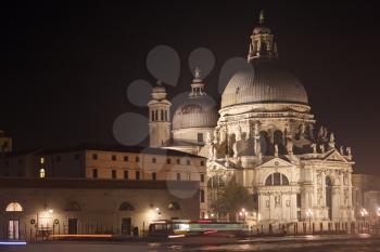 Basilica Santa Maria della Salute at night, Venice and Grand Channel
