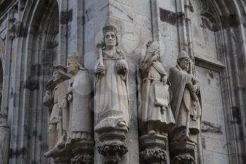 Statues of the saints and kings on cathedral in Cologne, Germany
