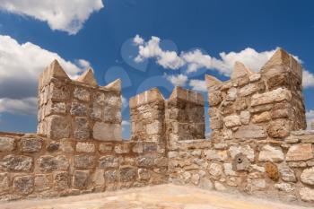 Castle wall in Marmaris, turkey, blue sky
