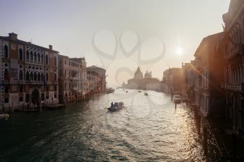 Grand Channel with boats at sunrise, Venice, Italy
