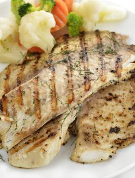 Grilled Fish With Vegetables,Close Up