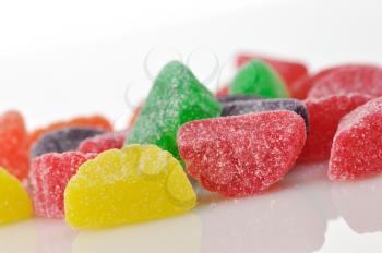 colorful Jelly candies on a white background, close up