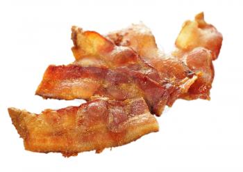 fried bacon, close up on white background