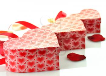 red gift boxes on white background