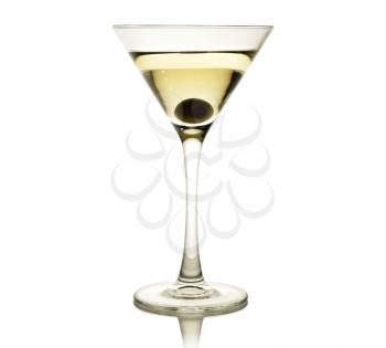 cocktail with olive on white background