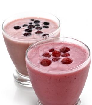 Glasses Of Raspberry And Blackberry Smoothie,Close Up