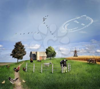 Farm Animals On A Green Field