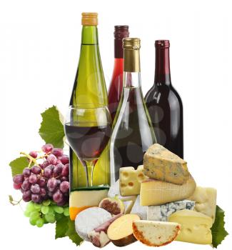 Royalty Free Photo of Wine, Grapes and Cheese