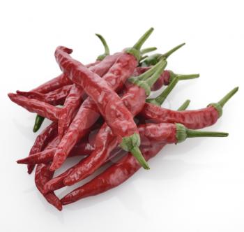 Pile Of Red Chili Peppers On White Background. 