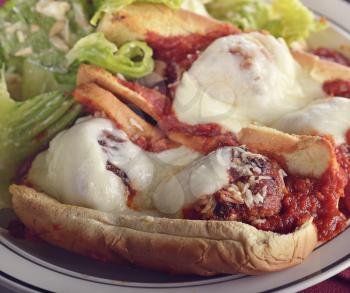 Meatball Sandwiches With Mozzarella Cheese And Salad