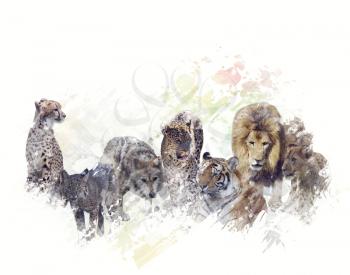 Digital Painting of  Group of Wild Animals
