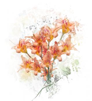 Digital Painting of  Orange Lily Flowers