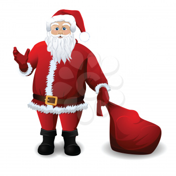 Santa Claus with red sack over white. Vector background