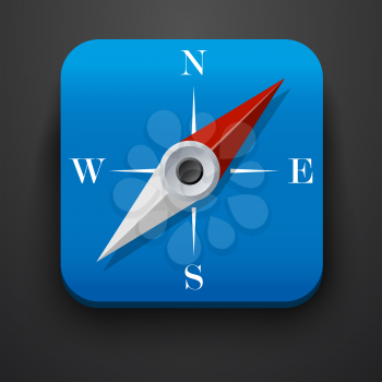 Compass, travel symbol icon on blue. Vector