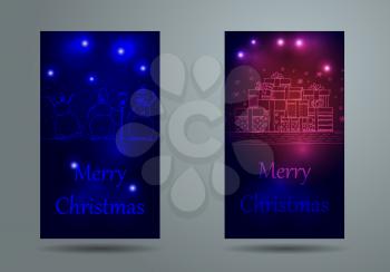 Hand Drawn Christmas and New Year Vector greeting card with Christmas decoration, gift boxes and happy snowmans