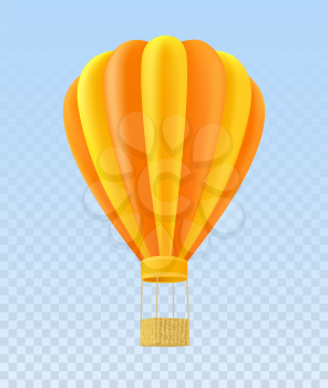 Yellow and orange air ballon with basket over transparent background