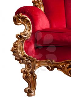 Red baroque sofa, isolated on white