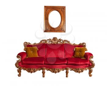 Red baroque sofa, isolated on white