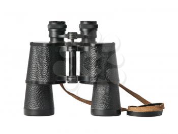 Black old military binoculars isolated on white 