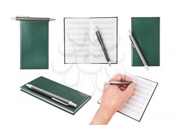 Set of photo notebook with pen in different angles