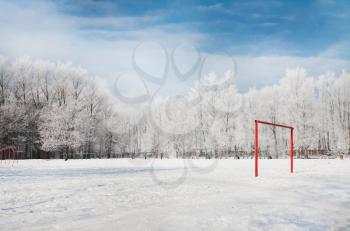 Empty football gate in winter season