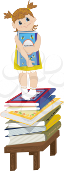 Royalty Free Clipart Image of a Girl on a Chair and Stack of Books