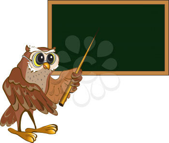 Royalty Free Clipart Image of an Owl Teacher at a Blackboard