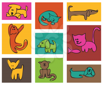 Royalty Free Clipart Image of Cats and Dogs