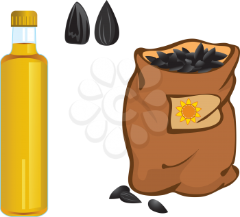 Royalty Free Clipart Image of Sunflower Seeds and Oil