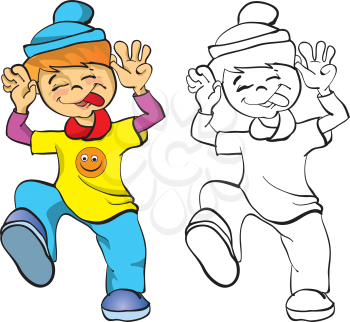 Royalty Free Clipart Image of a Boy Wiggling His Fingers in His Ears
