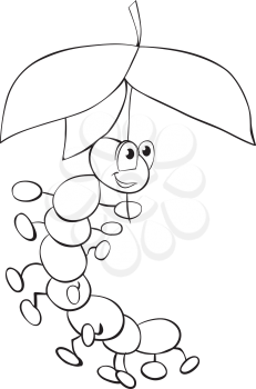Royalty Free Clipart Image of a Caterpillar Under an Umbrella