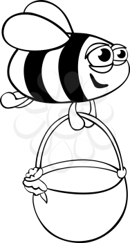 Royalty Free Clipart Image of a Bee With a Pot of Honey