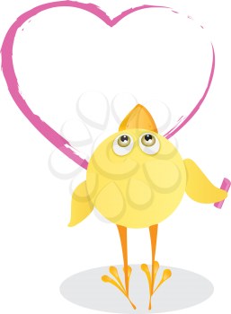 Royalty Free Clipart Image of a Chick Drawing a Heart