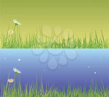 Royalty Free Clipart Image of Grass and Flowers in the Day and Night