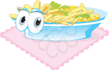 Royalty Free Clipart Image of French Fries on a Dish