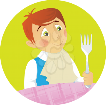Royalty Free Clipart Image of a Boy Waiting to Eat